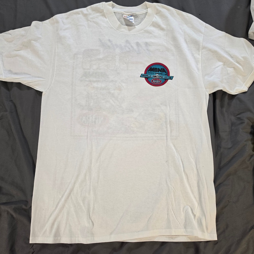 Vintage 90s NHRA Drag Racing T Shirt Mens XK White Graphic Hanes Hot Rod NWOT